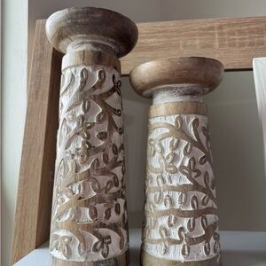 Rustic Carved Wooden Candle Holders